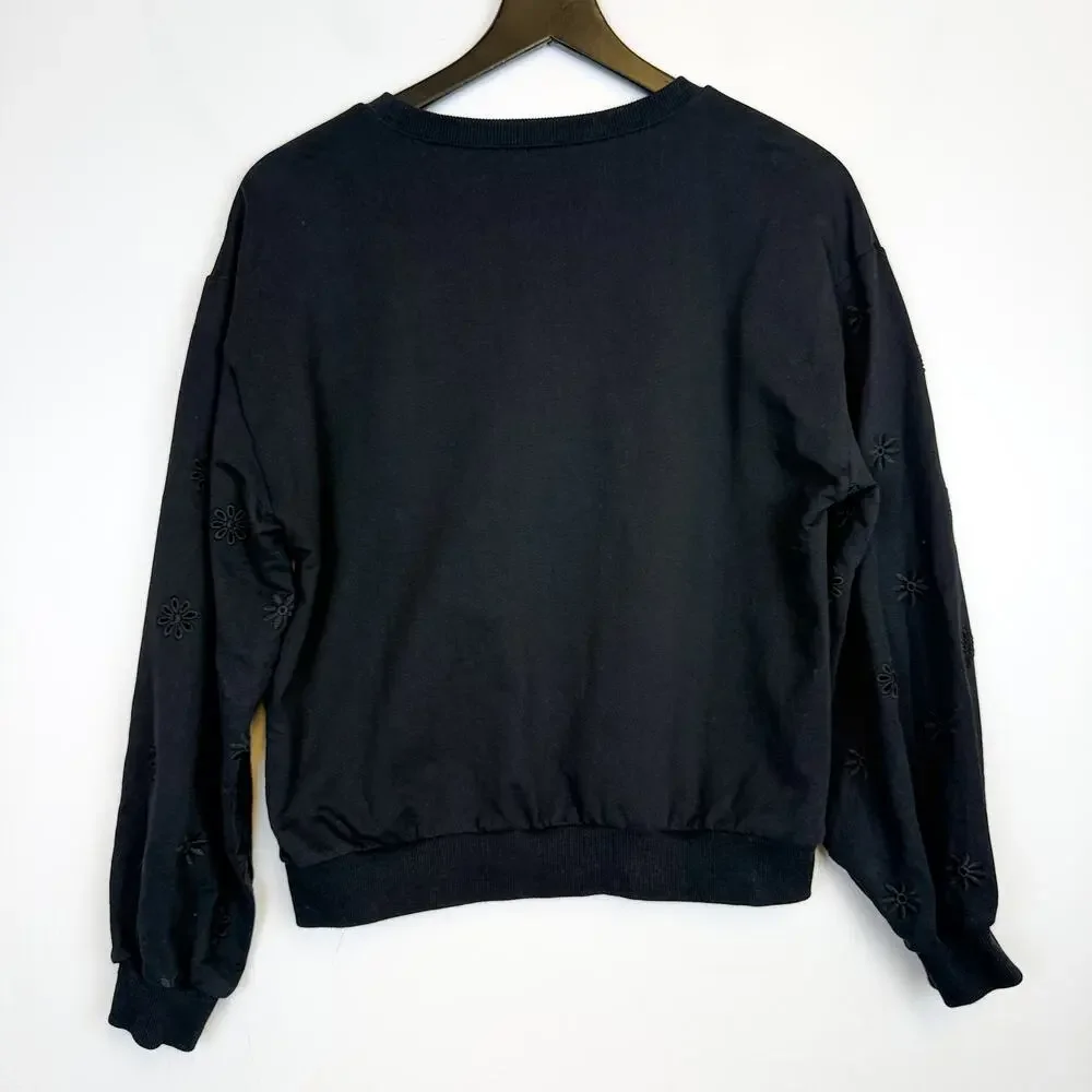 United Colors of Benetton Embroidered Flowers Sleeves Sweatshirt Black - L
